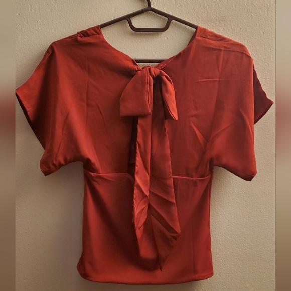 NWT Banana Republic Factory Tie Back Blouse, Rust Red, Size XXS (Fits Like XS) - Picture 3 of 6